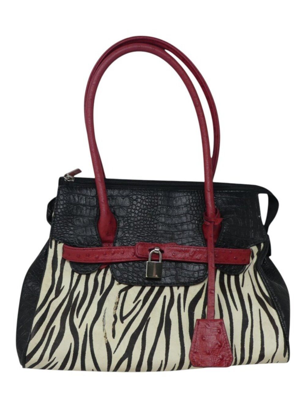 Mito Milan Zebra Croc Embossed Leather Satchel Shoulder Bag Purse